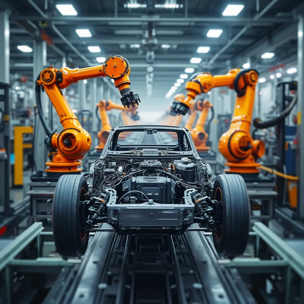Linha de montagem automotiva robotizada