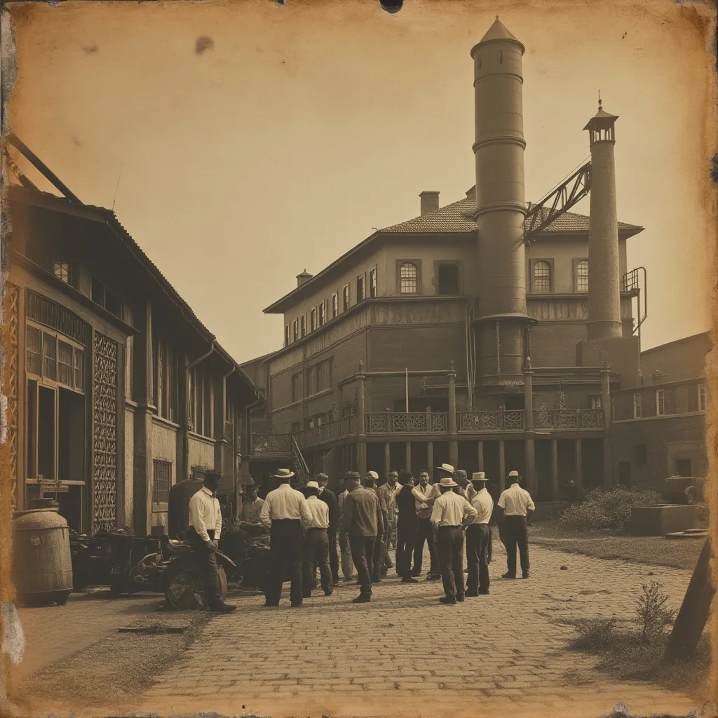 Fotografia antiga de uma fábrica brasileira do início do século XX.